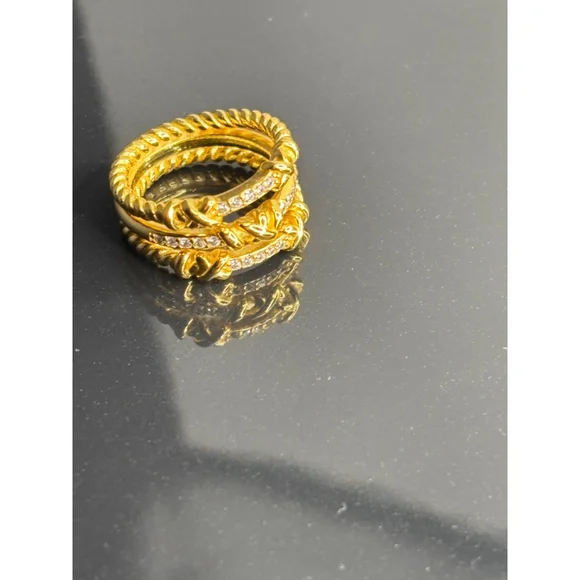 David Yurman 18K Solid Yellow Gold & Diamond Petite Helena size 8 Ring w Box+Bag - Picture 8 of 10